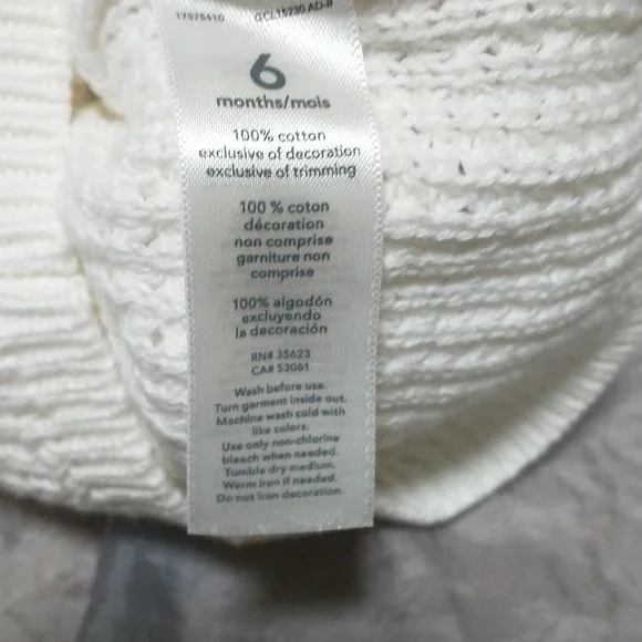 Carter's 100% Cotton Knitted White Hooded Jacket Sweater Cardigan Unisex - Picture 7 of 7